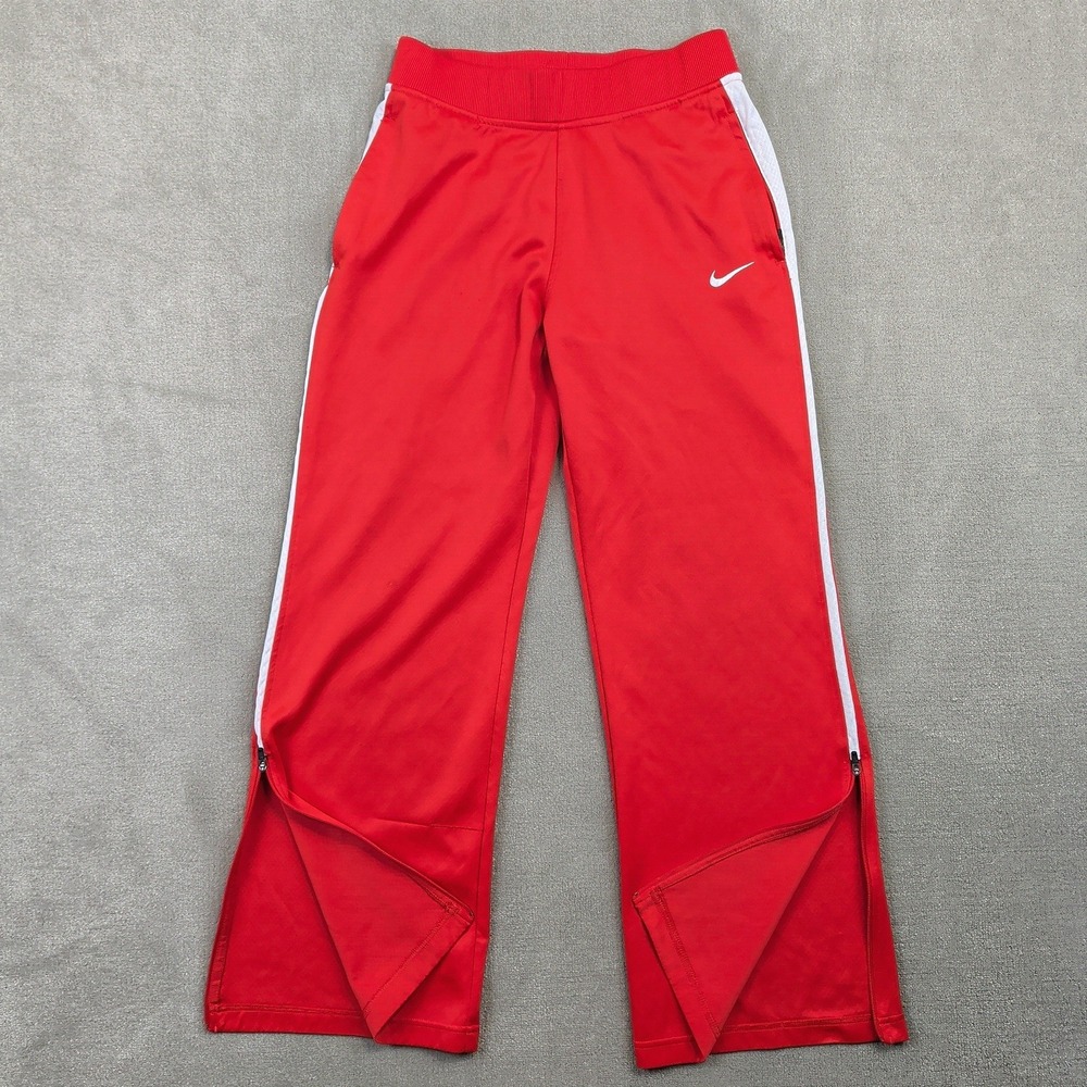 Nike Dri-FIT Track Pants Mens Small Red White Wide Leg Ankle Zip 378281-658
